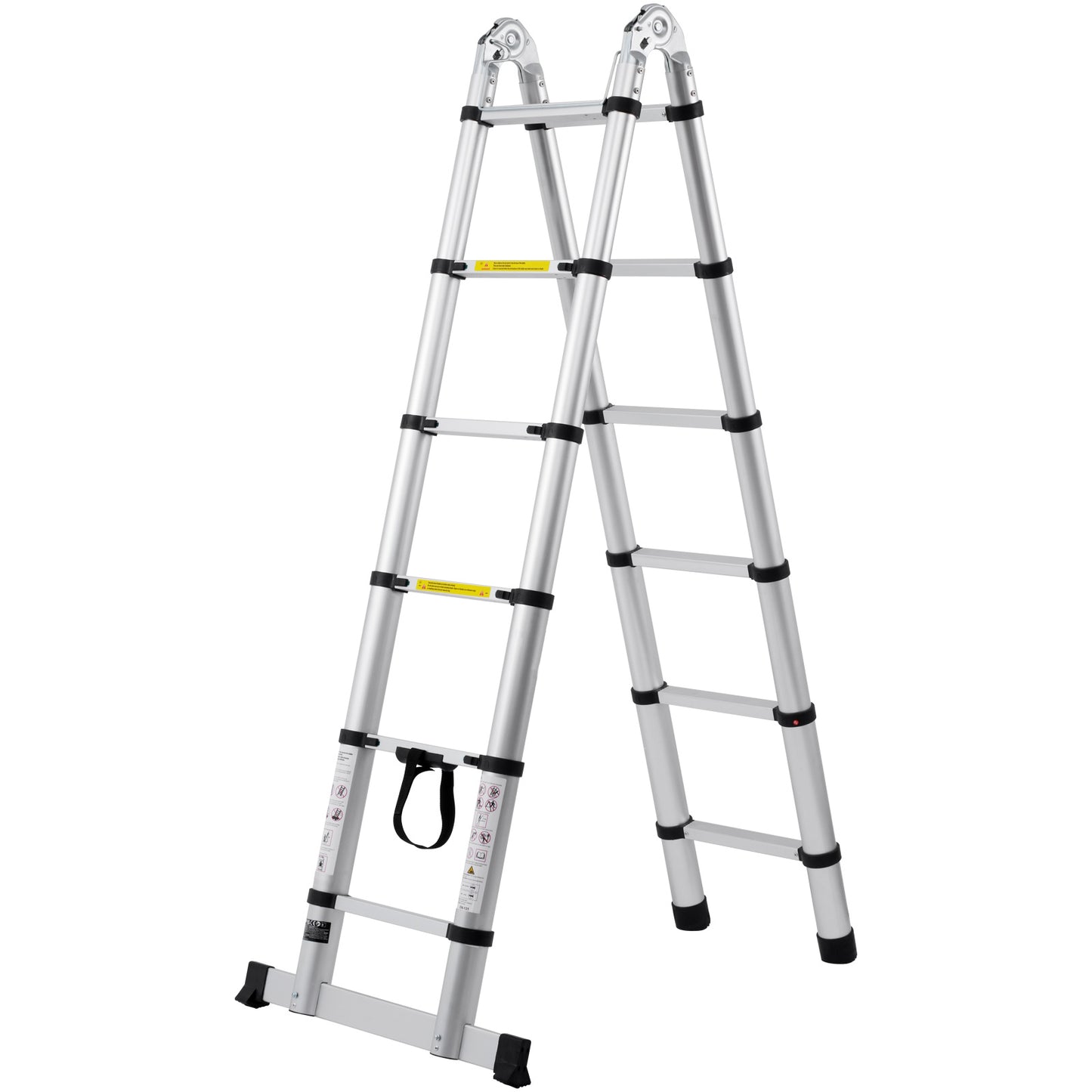Telescoping Ladder, 12.5FT A-Shape Aluminum Extension Ladder Lightweight, Multi-button Retraction Collapsible Ladder, 375 LBS Capacity w/ Stabilizer Bar, Multi-Purpose Ladders for RV, Camper