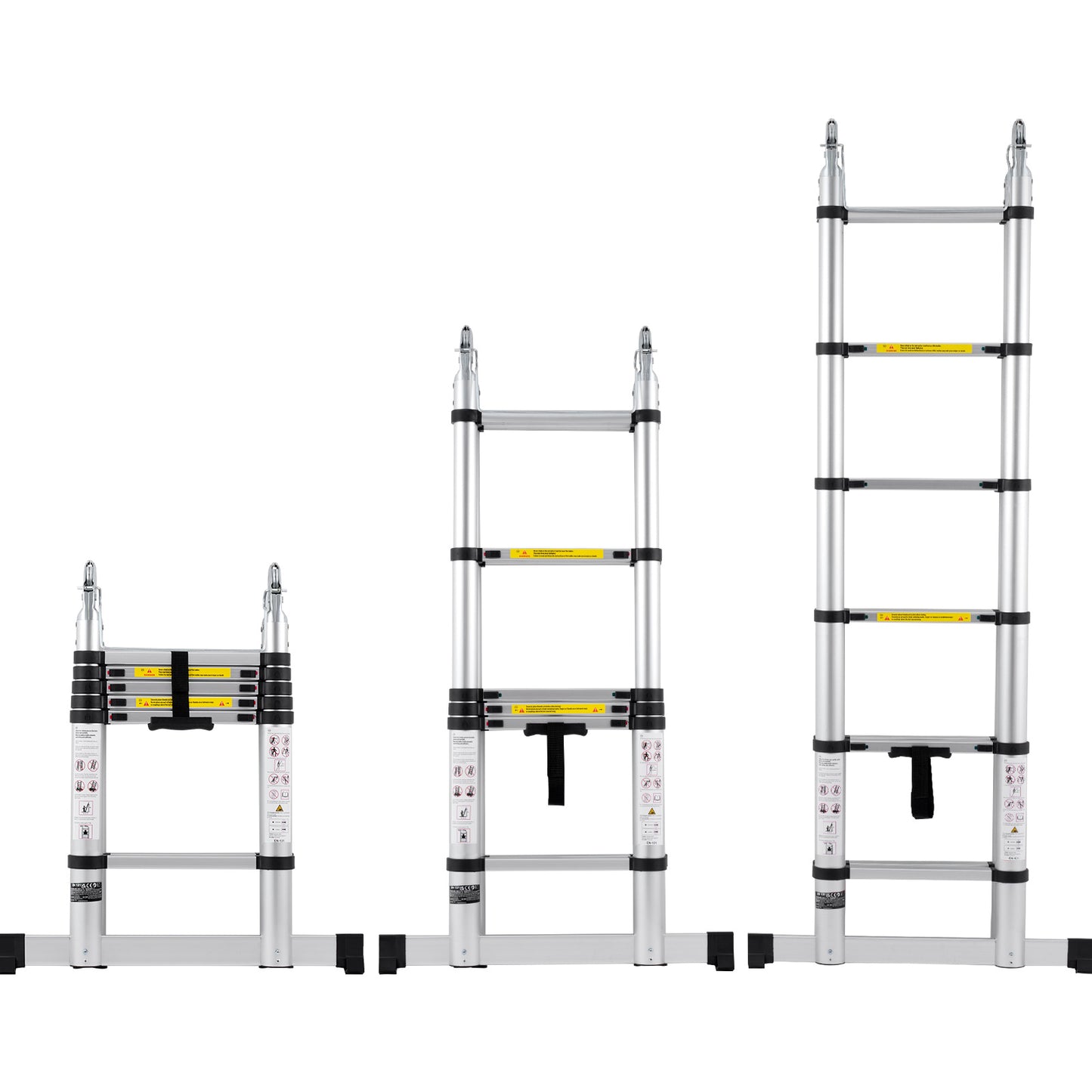 Telescoping Ladder, 12.5FT A-Shape Aluminum Extension Ladder Lightweight, Multi-button Retraction Collapsible Ladder, 375 LBS Capacity w/ Stabilizer Bar, Multi-Purpose Ladders for RV, Camper
