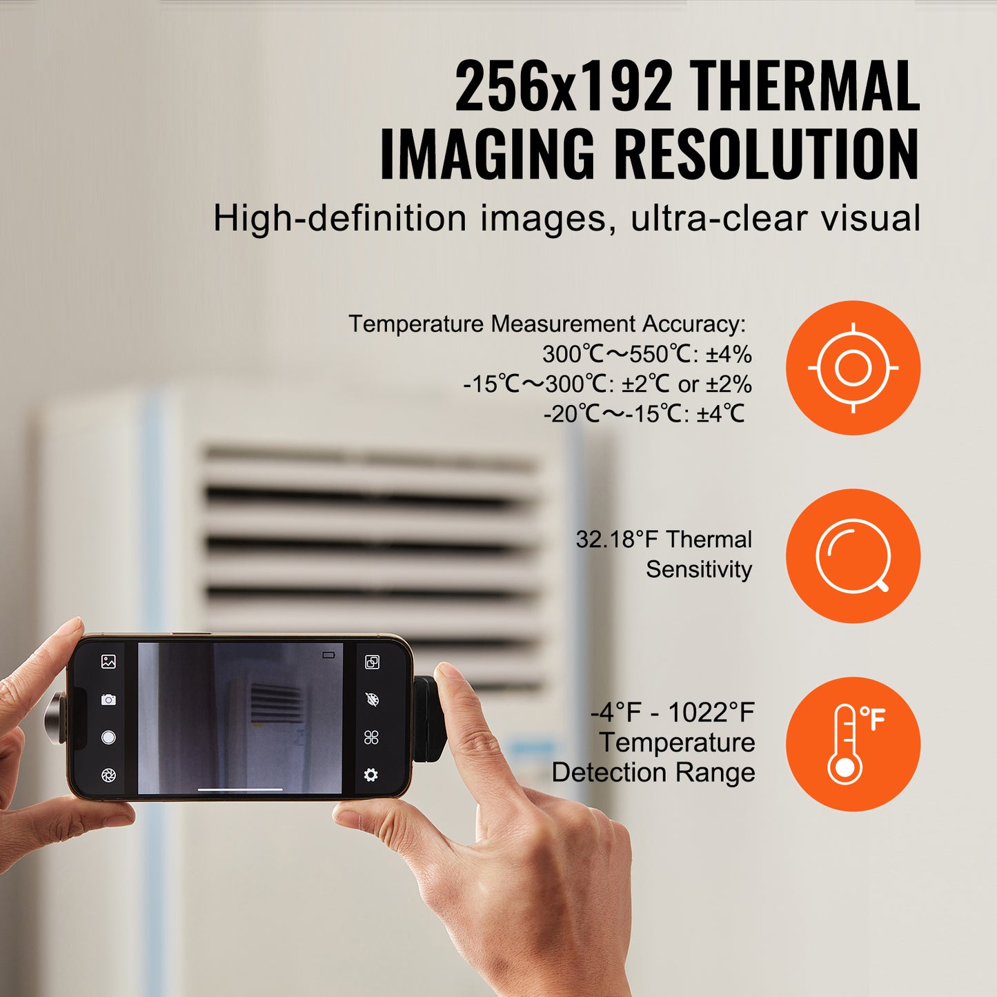Wireless Thermal Imaging Camera for Android and iOS, 256 x 192 IR Resolution with WiFi, -4¡ãF to 1022¡ãF
