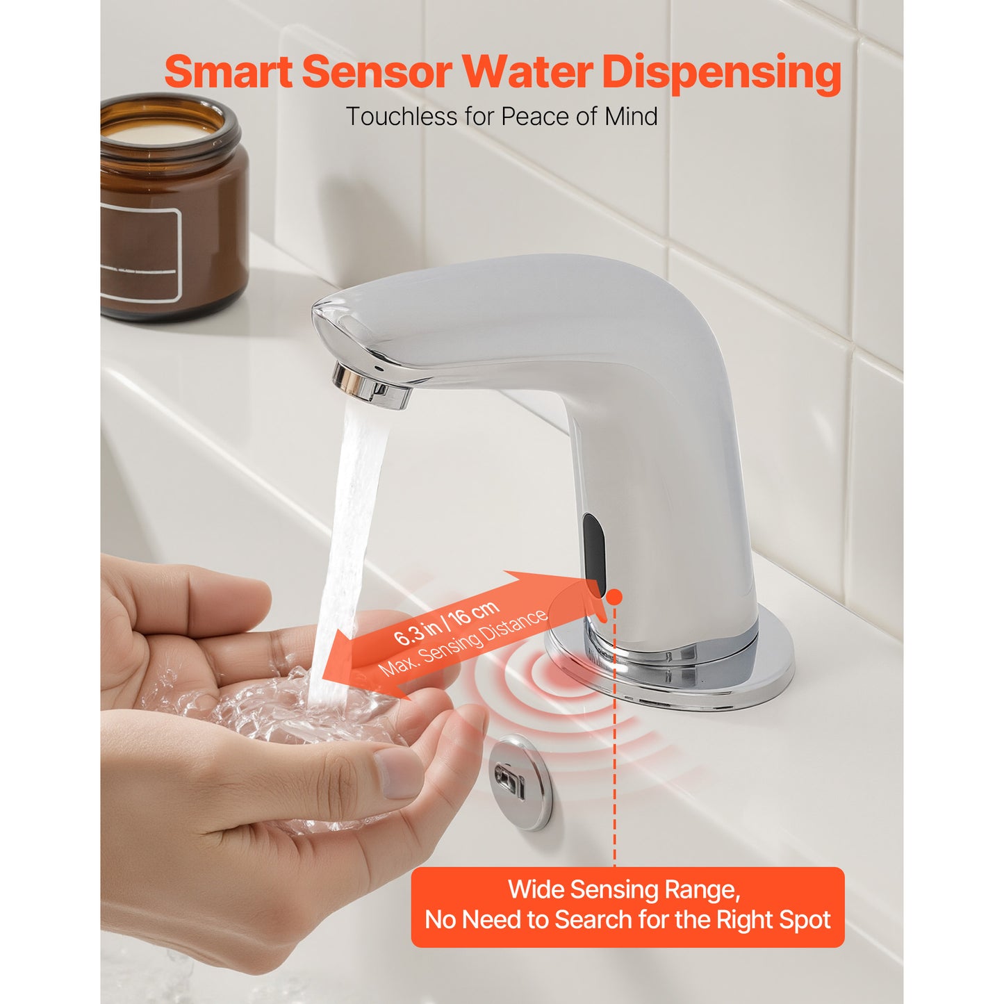 Touchless Bathroom Sink Faucet Motion Sensor, Single-Hole Commercial Lavatory, Battery-Operated, Cold Water, Chrome