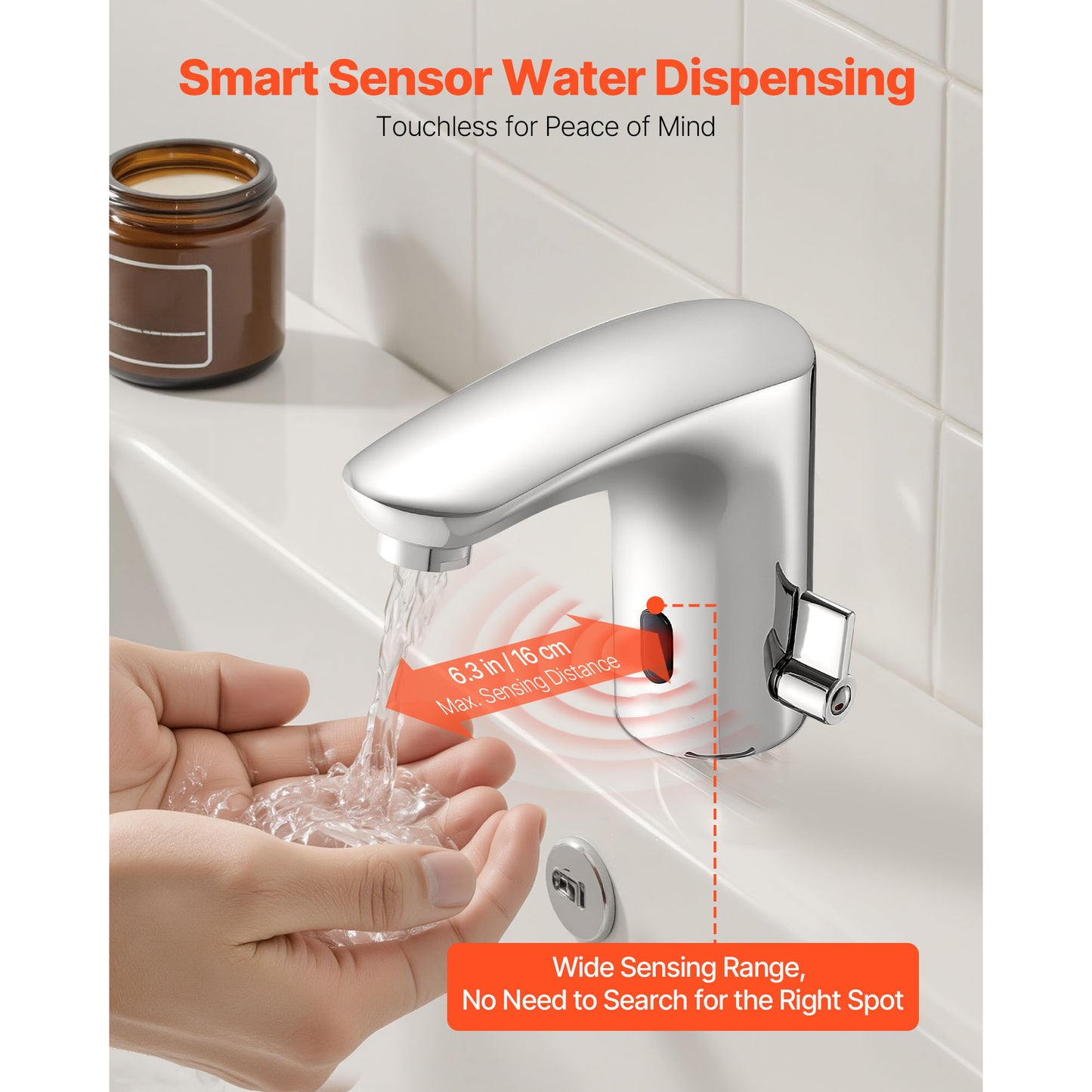Touchless Bathroom Sink Faucet, Single Handle Brass Sensor Faucet, Hands-Free Hot Cold Mixer for 9/16 in. Pipe, Chrome