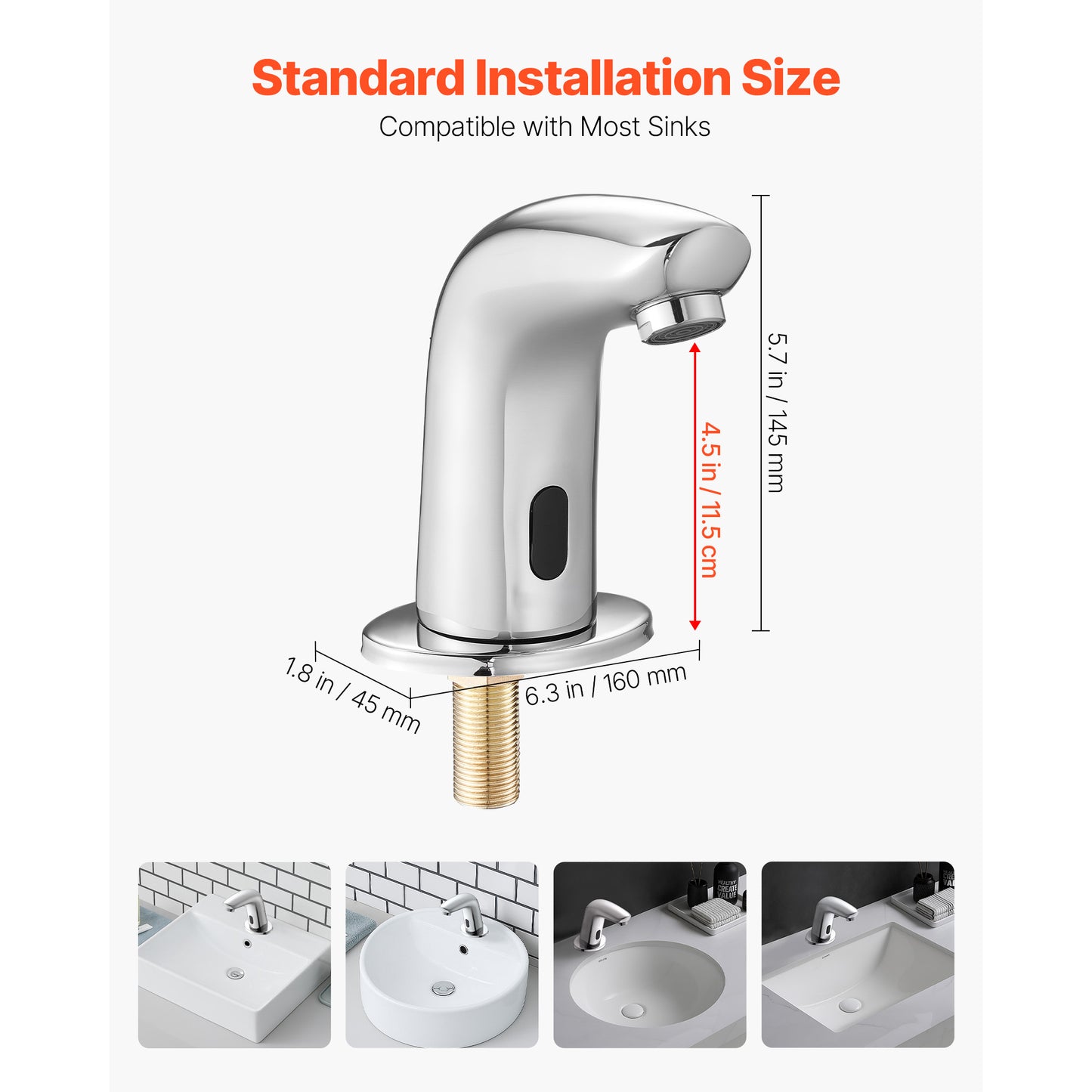 Touchless Bathroom Sink Faucet Motion Sensor, Single-Hole Commercial Lavatory, Battery-Operated, Cold Water, Chrome