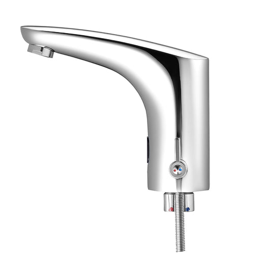 Touchless Bathroom Sink Faucet, Single Handle Brass Sensor Faucet, Hands-Free Hot Cold Mixer for 9/16 in. Pipe, Chrome