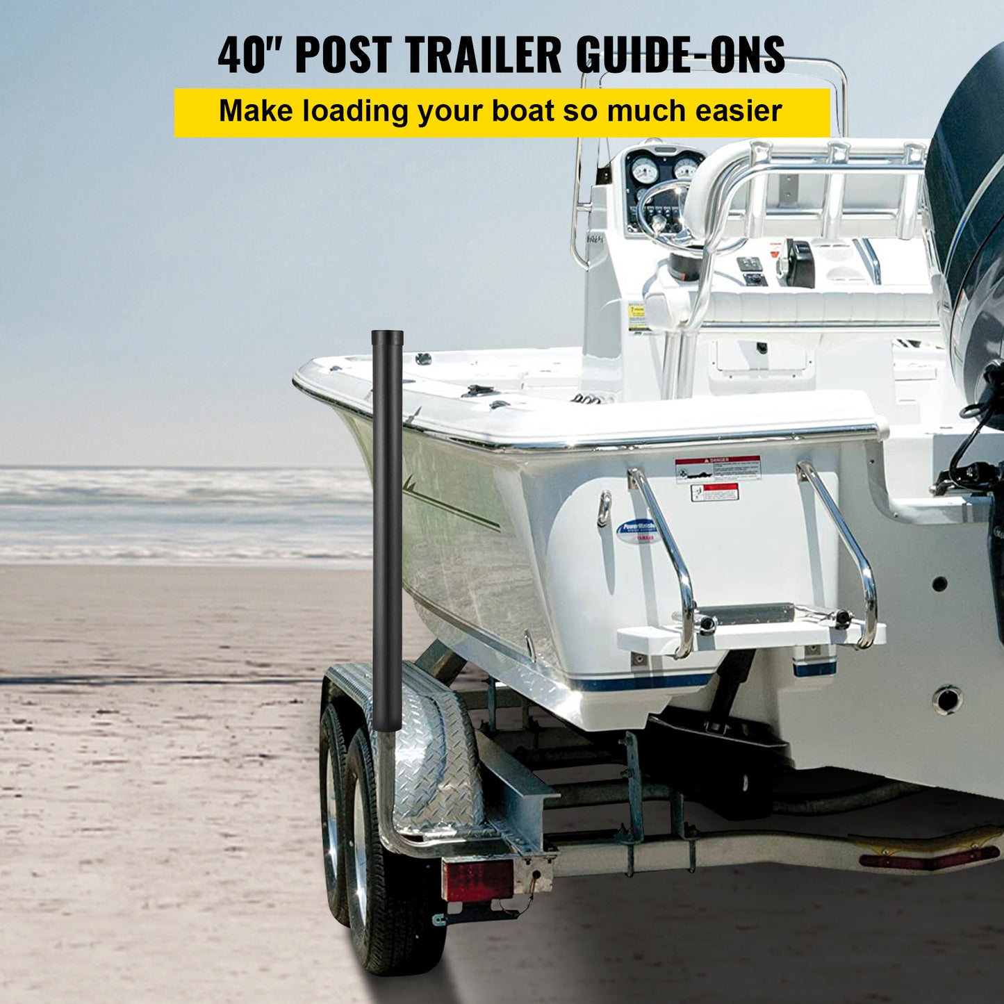 40 in. Boat Trailer Guide-Ons, 2-Pack Galvanized Steel Posts with Black PVC Pipes for Ski and Fishing Trailers