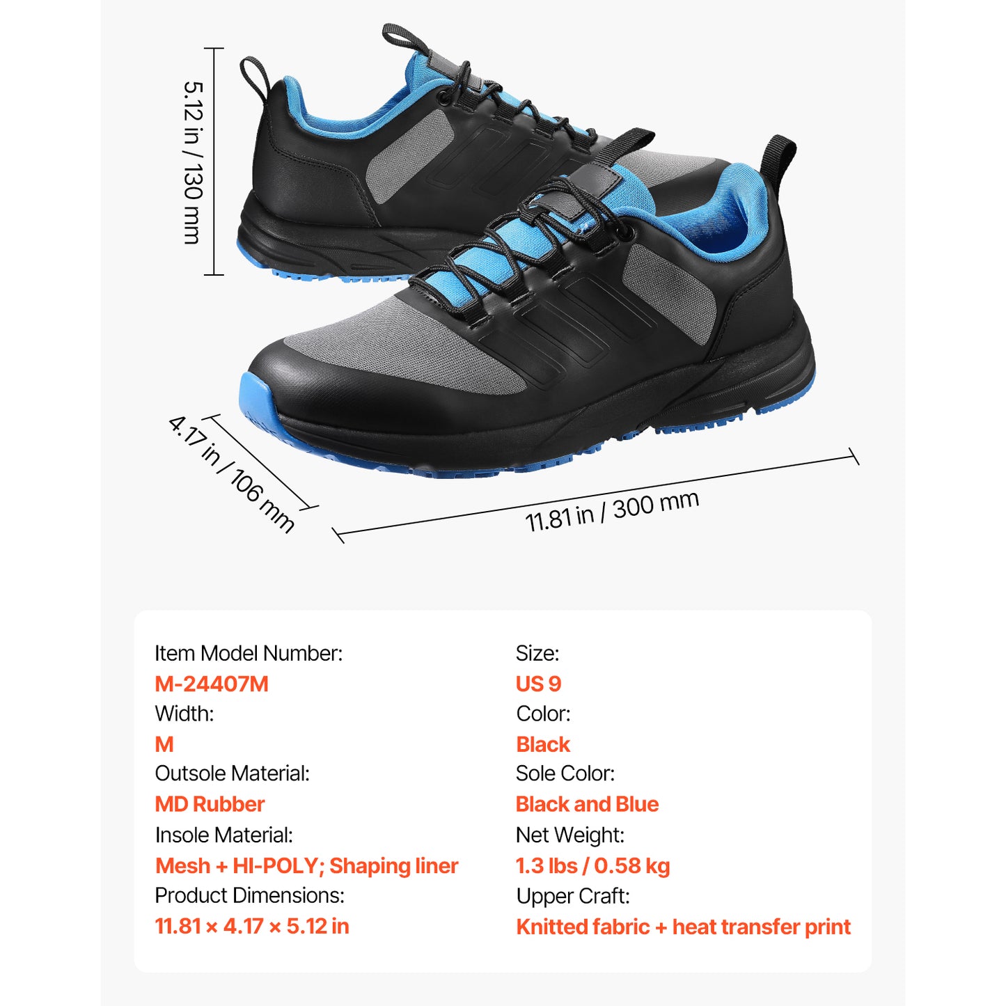 Cross Training Shoes M Width US Size 9, Wide Toe Box, Arch Support, Lace-Up for Gym Workouts, Black