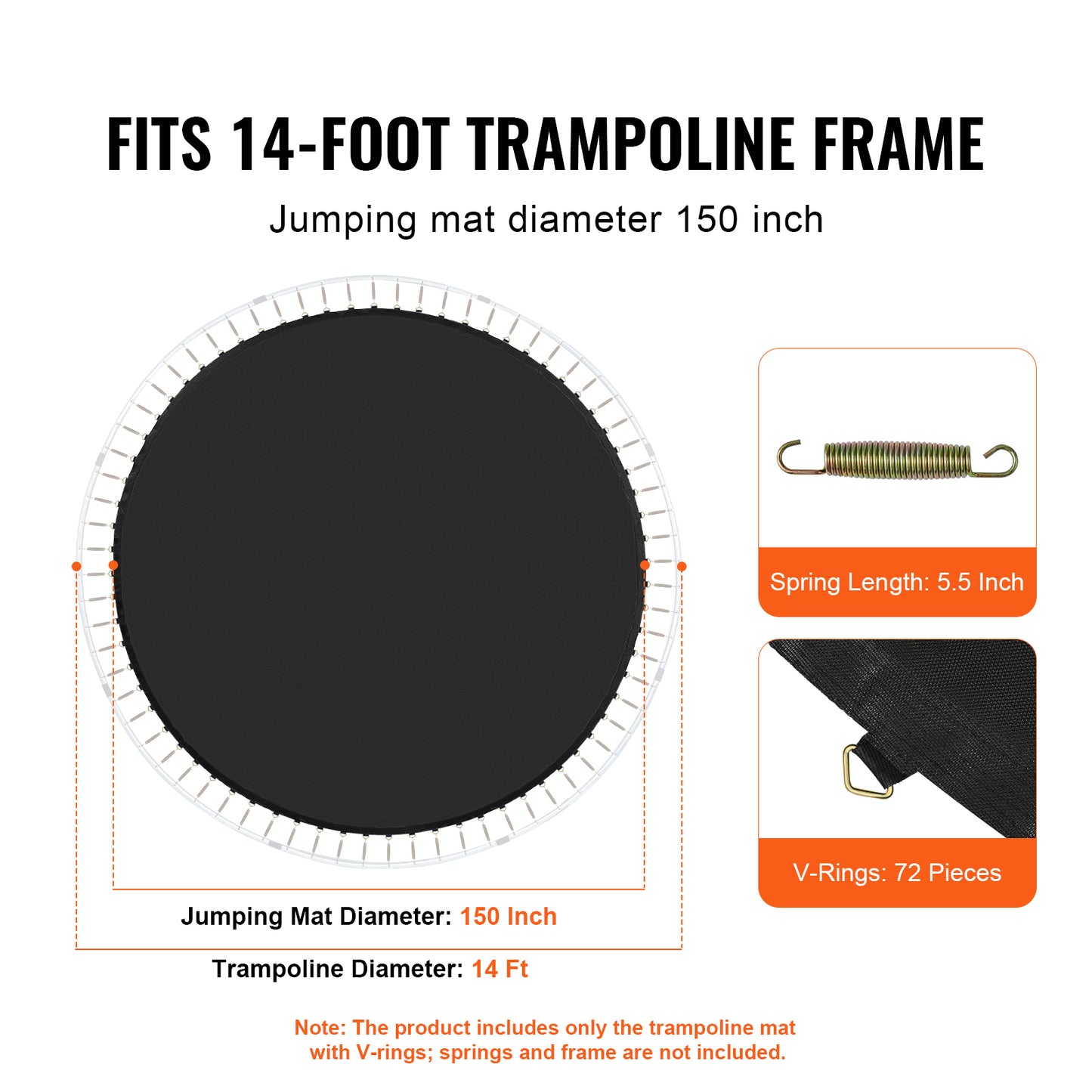 14 ft. Replacement Trampoline Mat, 72 V-Rings, 5.5 in. Spring Length, UV-Resistant PP Jumping Mat