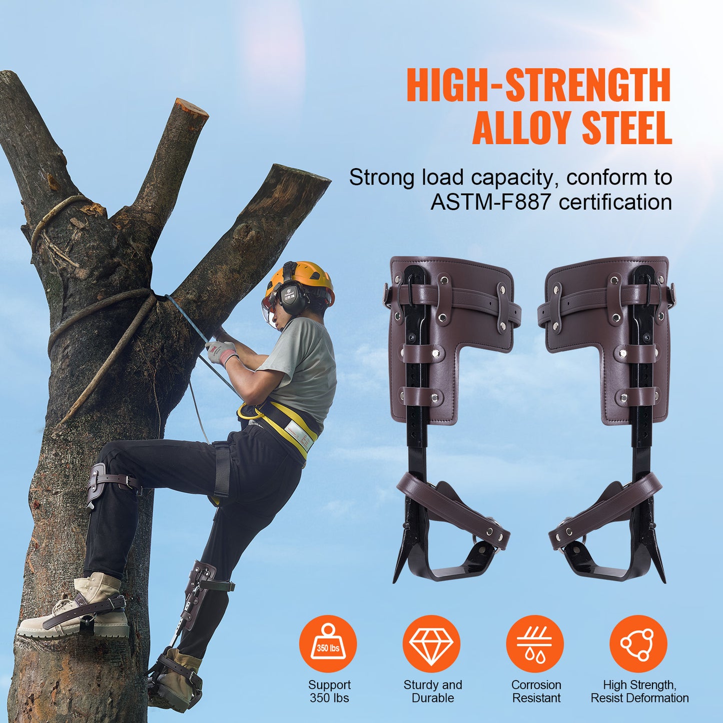 Alloy Steel Tree Climbing Spikes 350 lb. Capacity 13.2 to 17 in. Adjustable Arborist Spurs