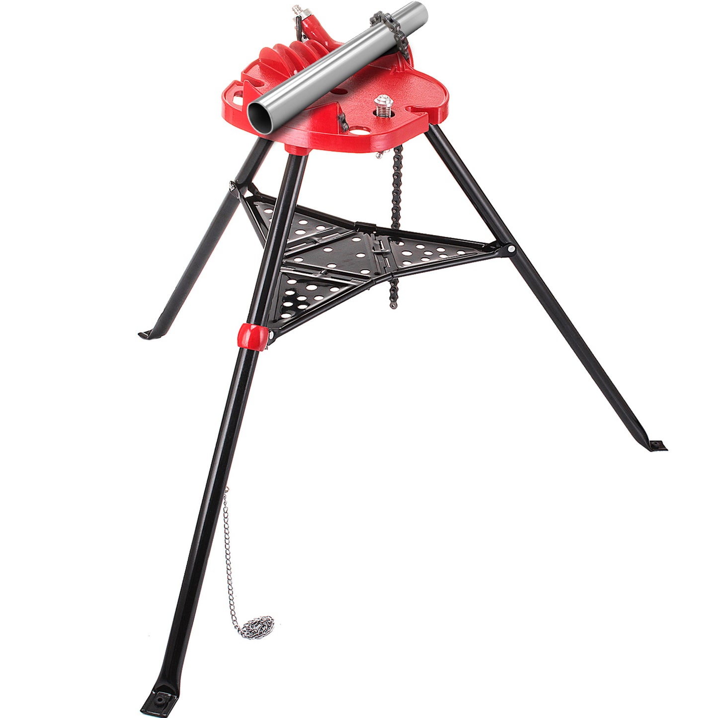 460-6 Tripod Pipe Chain Vise 1/8in-6in Capacity, Pipe Stand Portable Foldable Steel Legs, Pipe Stands with Tool Tray, Tripod Stand Chain Vise Ideal for a Variety of Pipe Materials