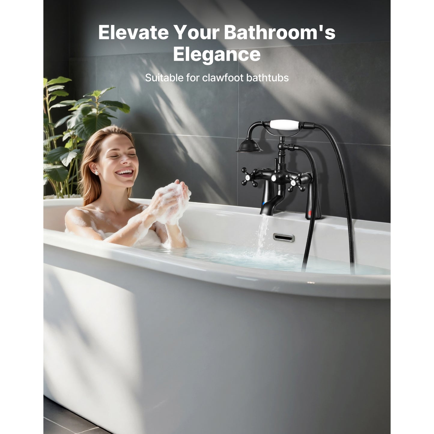 Deck Mount Clawfoot Tub Faucet with Handheld Shower, Oil-Rubbed Bronze Tub Filler, 360-Degree Spout, 59 in. Hose