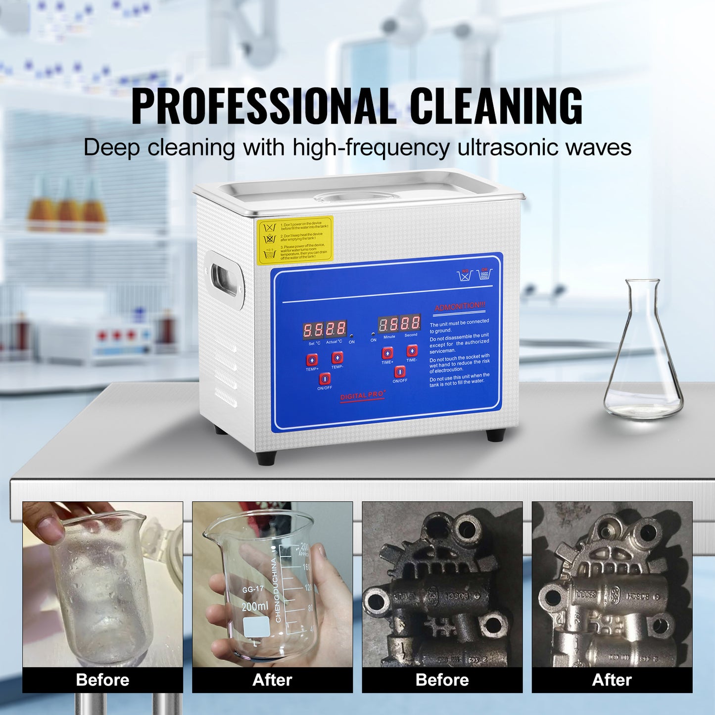 Ultrasonic Cleaner 2.85 L, 40 kHz Digital Sonic Jewelry Cleaner with Timer, Heater, 304 Tank