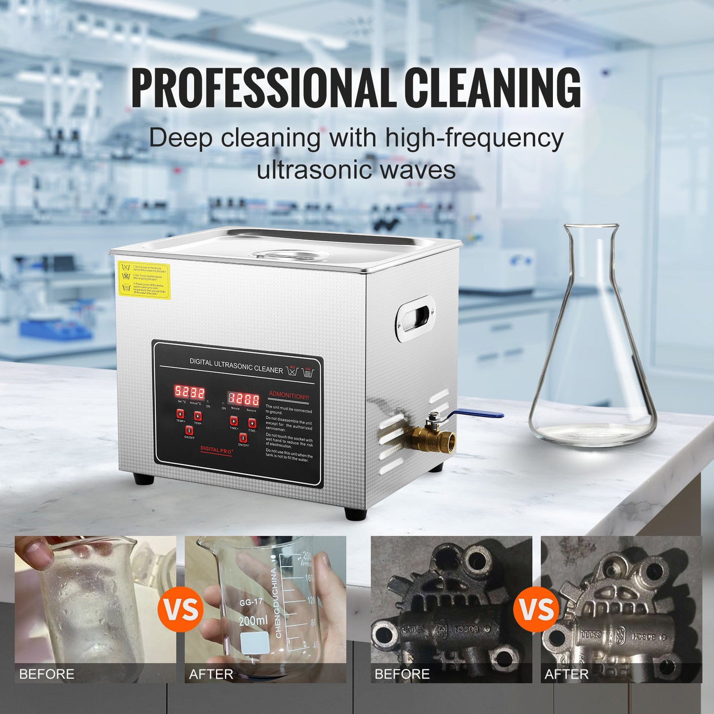 10L Ultrasonic Cleaner with Digital Timer Heater, 240W 40kHz Professional Jewelry Watch Parts Cleaning Machine SUS304