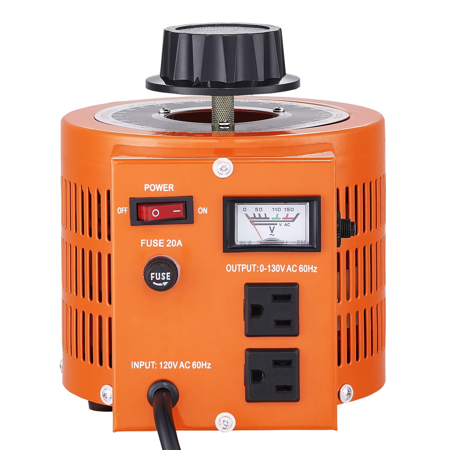 2000VA Auto Variable Voltage Transformer 110V Input 0-130V Output with Thermal Control and 4 Extra Fuses