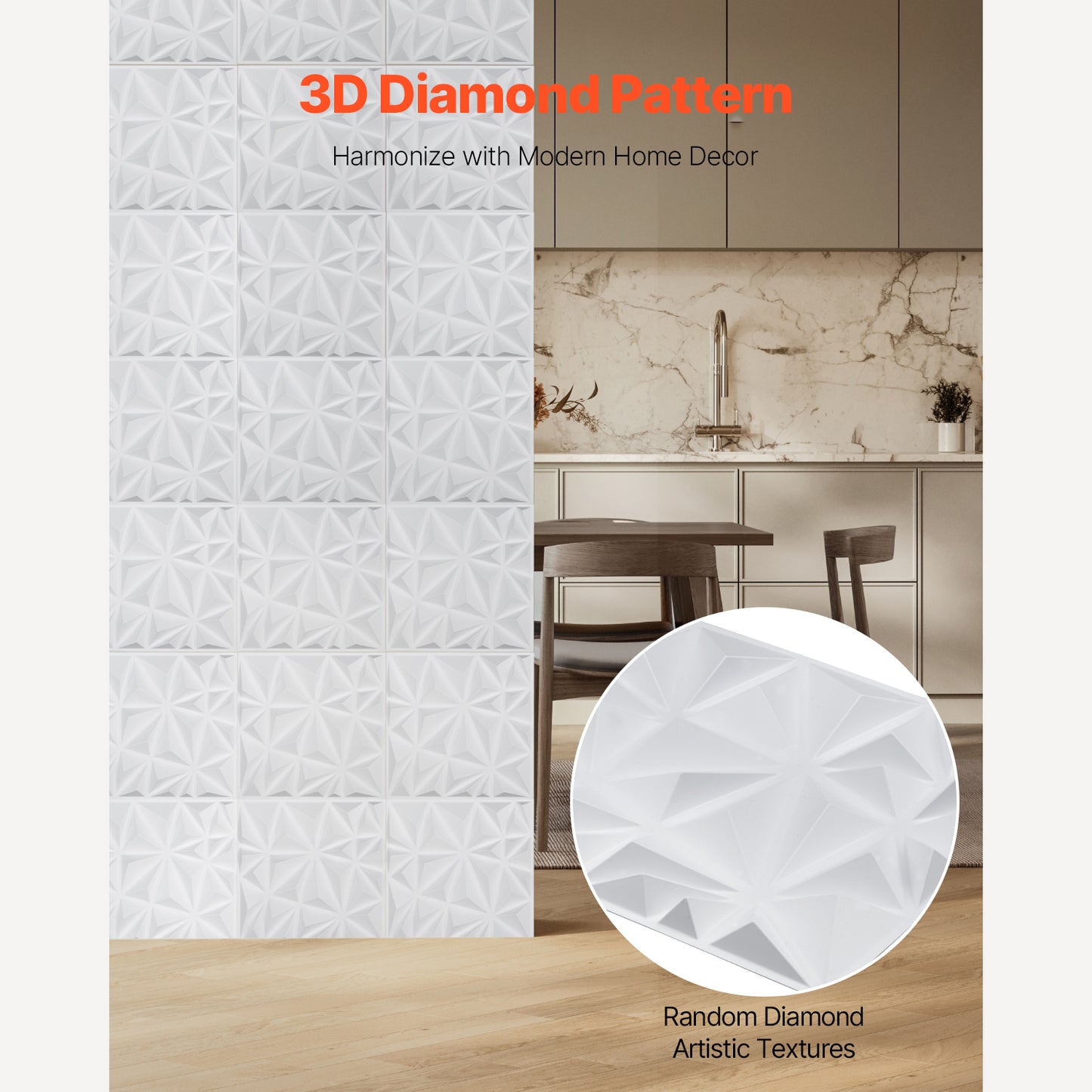 3D Wall Panels, 33-Pack 11.81 x 11.81 in PVC Modern Art Minimalist Diamond Tiles, 32 Sq.Ft Coverage Accent Wall Panel, Interior Home Decor for Ceiling, Bedroom, Living  Gaming Room, Matte White