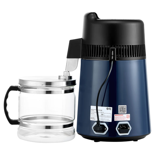 Countertop Water Distiller 1.6 Gal., 900W Distilled Water Maker, Stainless Steel Body, Glass Carafe, Blue-Black