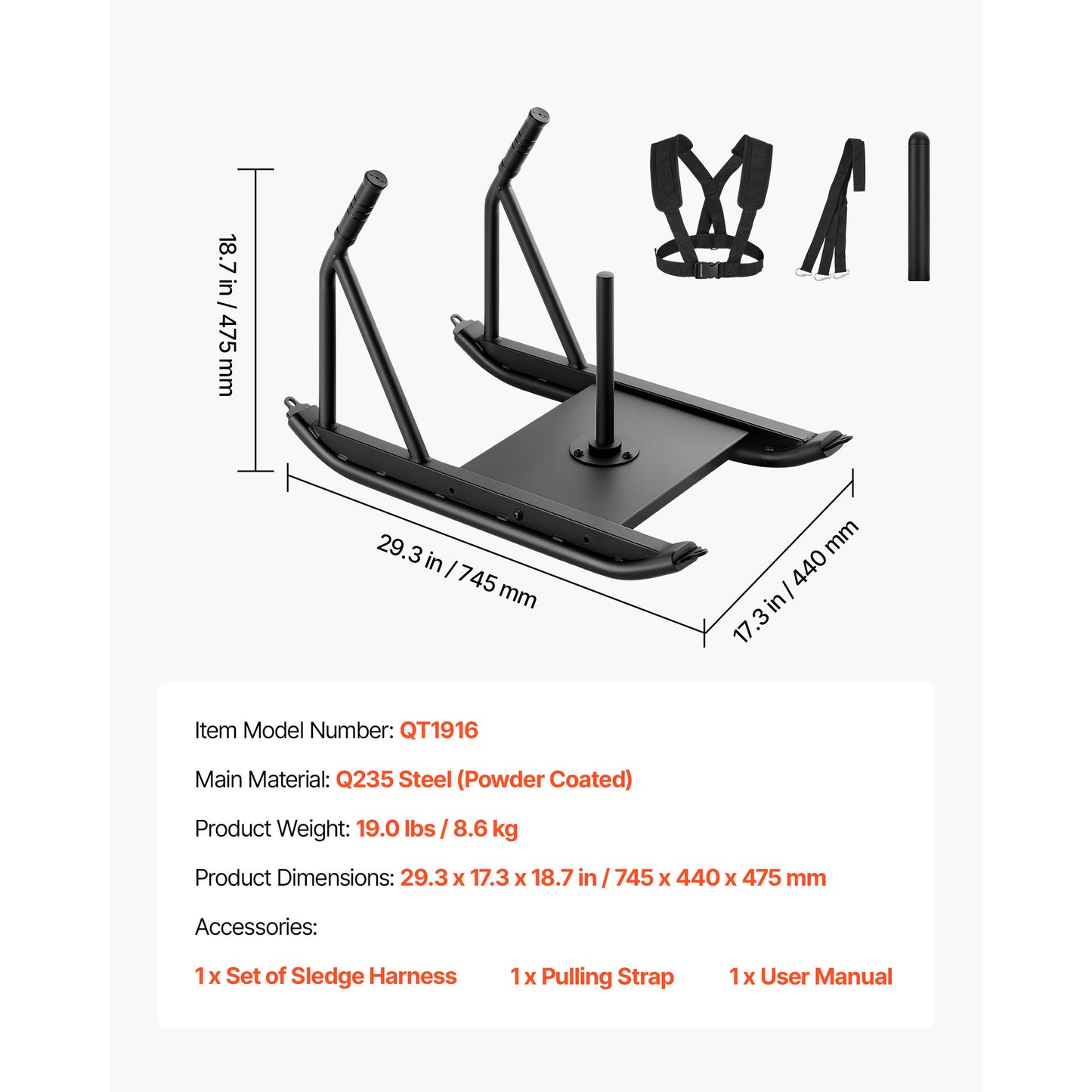 Weight Sled Steel Power Sled Fitness Strength Training Sled with Handle 276 lb. Capacity for 1 in. 2 in. Plates