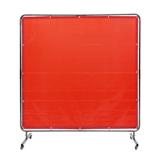 Welding Screen with Frame, 6ft x 6ft Welding Curtain Screen, Flame-Resistant Vinyl Welding Protection Screen on 4 Swivel Wheels (2 Lockable), Moveable  Professional for Workshop/Industrial, Red