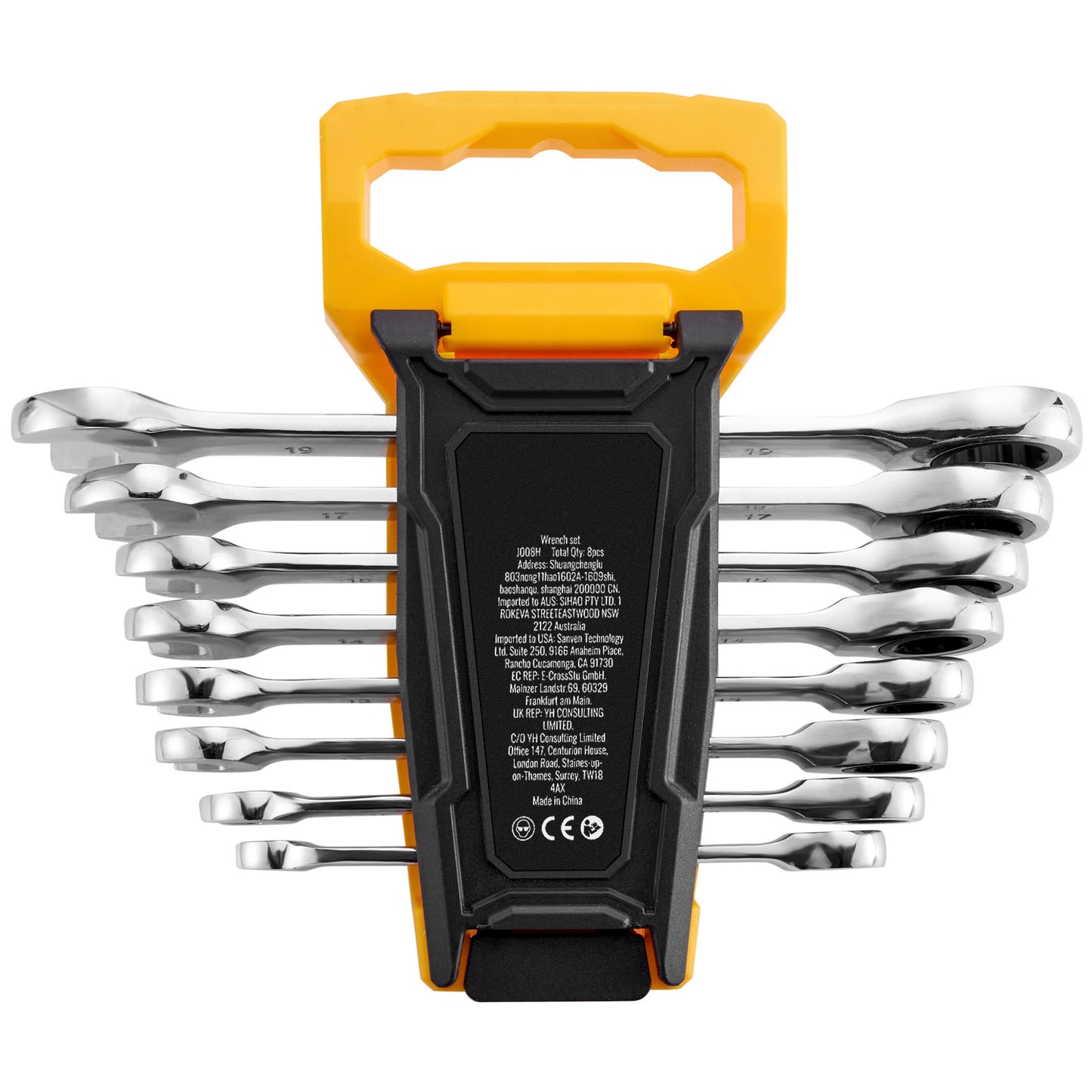 Combination Wrench Set, 8-Piece Ratcheting Wrench Set with Organizer Rack, Cr-V Steel Wrench Set Metric 8 mm to 19 mm, Ideal for General Household, Garage, Workshop, Auto Repairs, Emergency